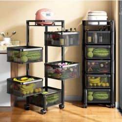 Black 5 Tier 360 Degree Rotating Metal Storage Rack w/Swing Out Shelves