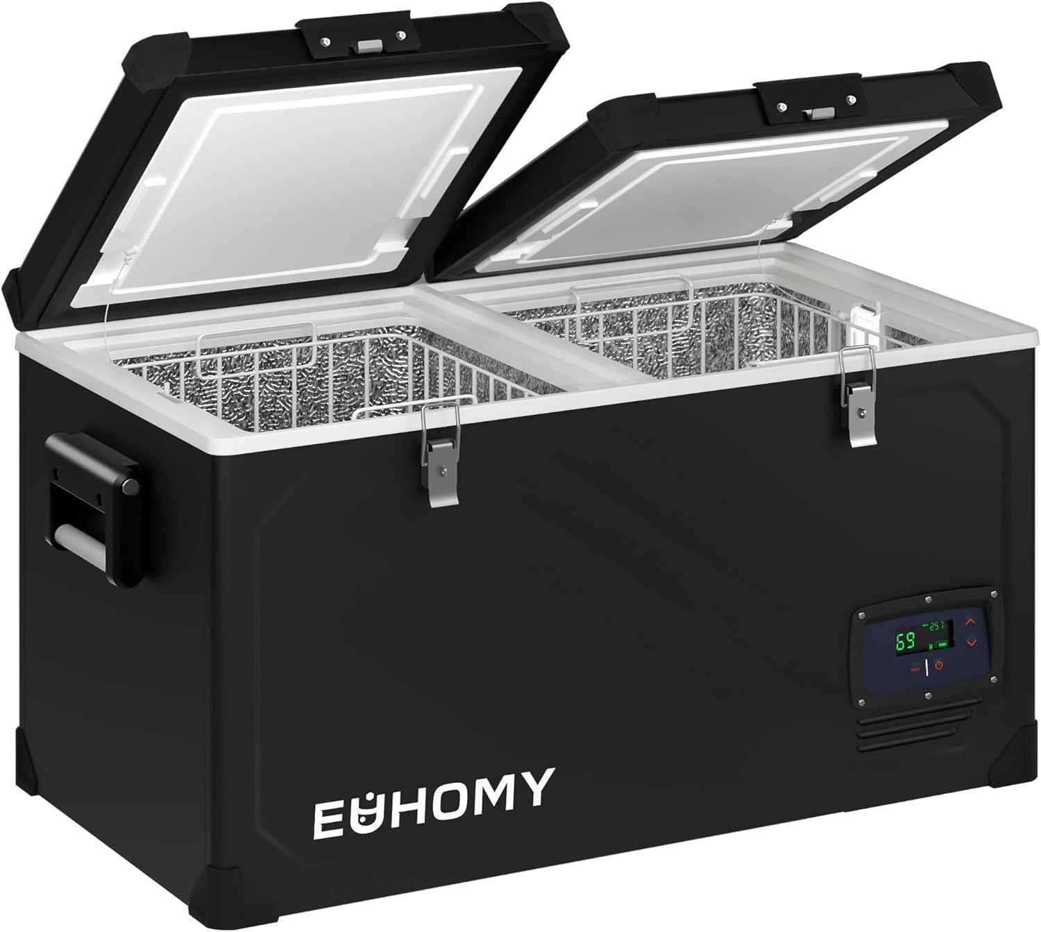 EUHOMY 12 Volt Refrigerator, 69QT Electric Cooler Powered by SECOP, Dual Zone Car Refrigerator