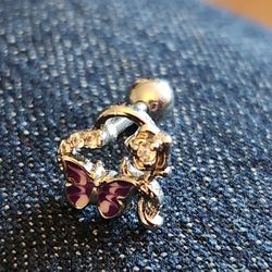 Body Candy 16g  Metal Earring with Purple Butterfly 