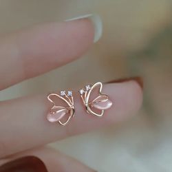New 14 Carat Gold Plated Pink Butterfly Earrings. 