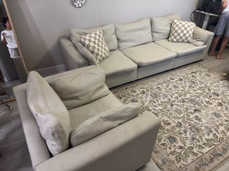 Cream/Beige Sectional Sofa + Accent Chair – Great Condition