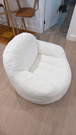 White Corduroy Bean Bag Lounge Chair