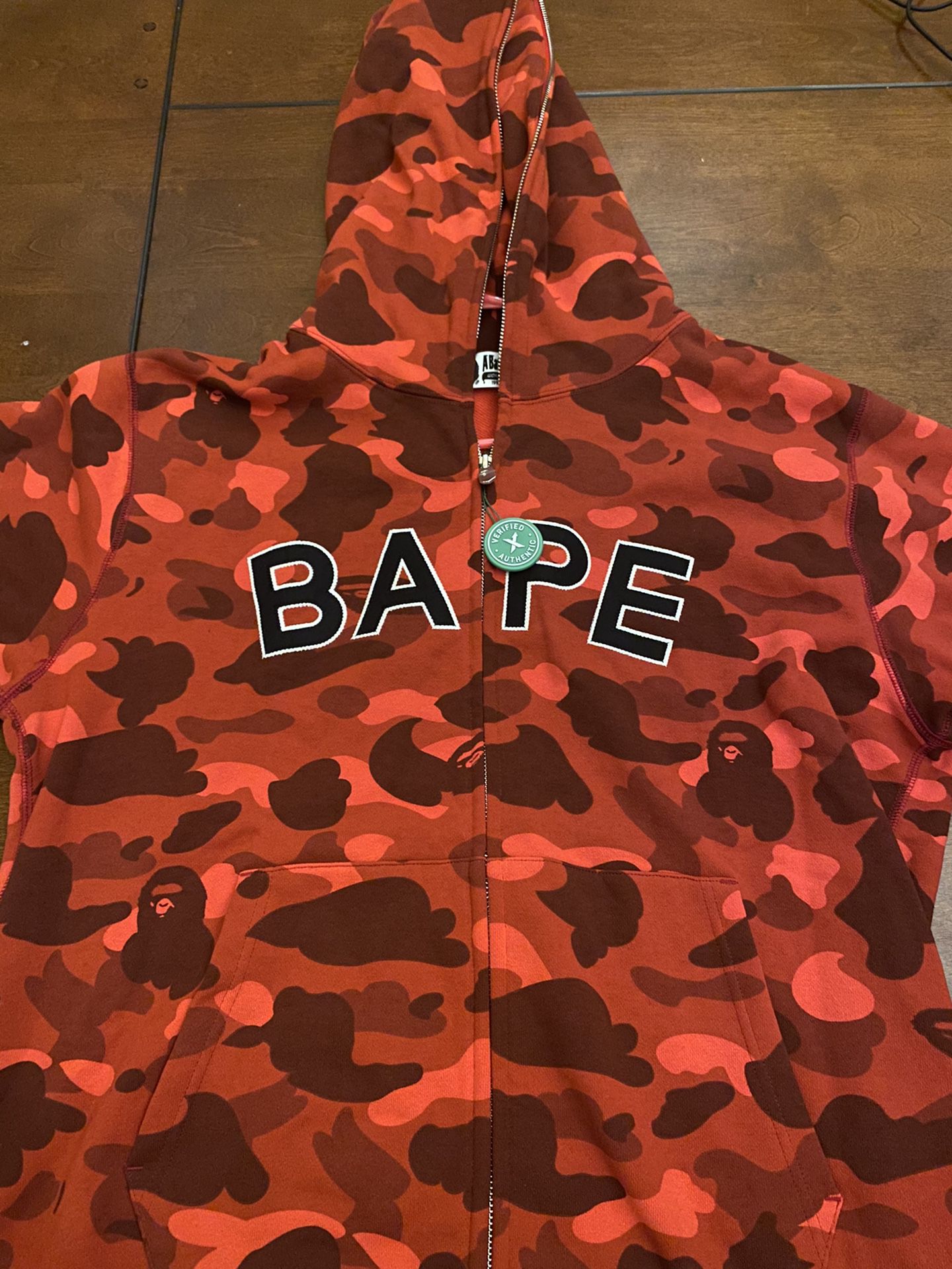 Bape logo hoodie red authentic stock x verified
