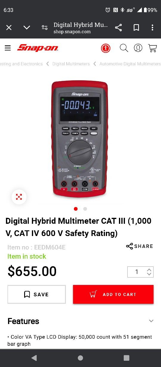 Snap -on Color Display Digital Multi Meter