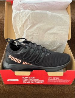 Womens Puma Softride Sneakers Black and Rose Gold