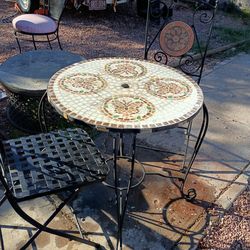 Mosaic table and two chairs