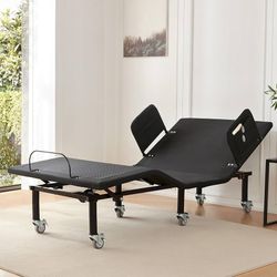 Twin XL Adjustable Bed Frame with Side Rails for Adults - Adjustable Base Only, Wireless Remote, Under-Bed Light, Brake Wheel Legs Zero Gravity Electr