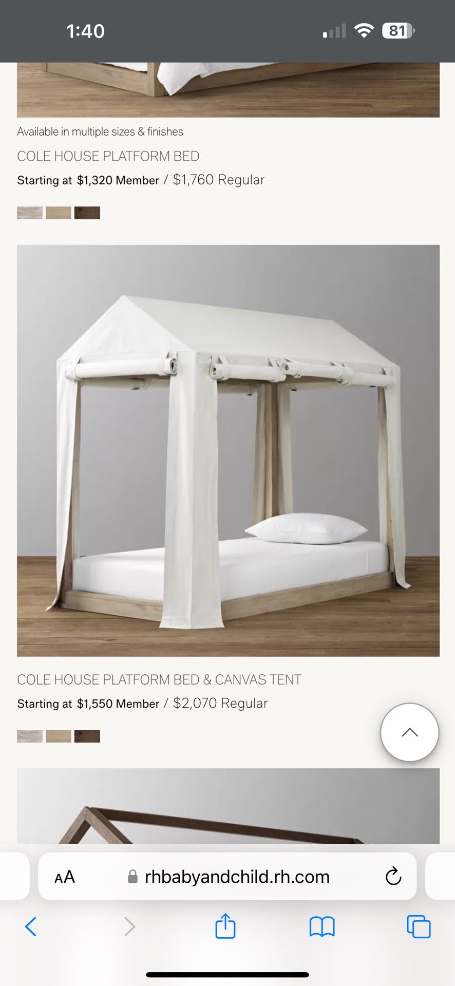 A Set Of COLE HOUSE PLATFORM BED & CANVAS TENT And CALLUM NIGHTSTAND  FINISH Sandwashed Grey