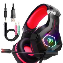 New! Gaming Headset with Mic for Xbox one PC PS4, Noise Cancelling Over Ear Gaming Headphones, Stereo Bass Surround Sound with LED Light