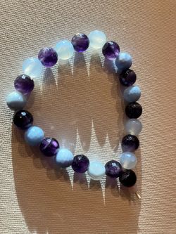 Amethyst Aquamarine Opalite Beaded Stretch Bracelet