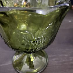 Vintage Indiana Forest Green Glass Footed Compote Grapevine Design