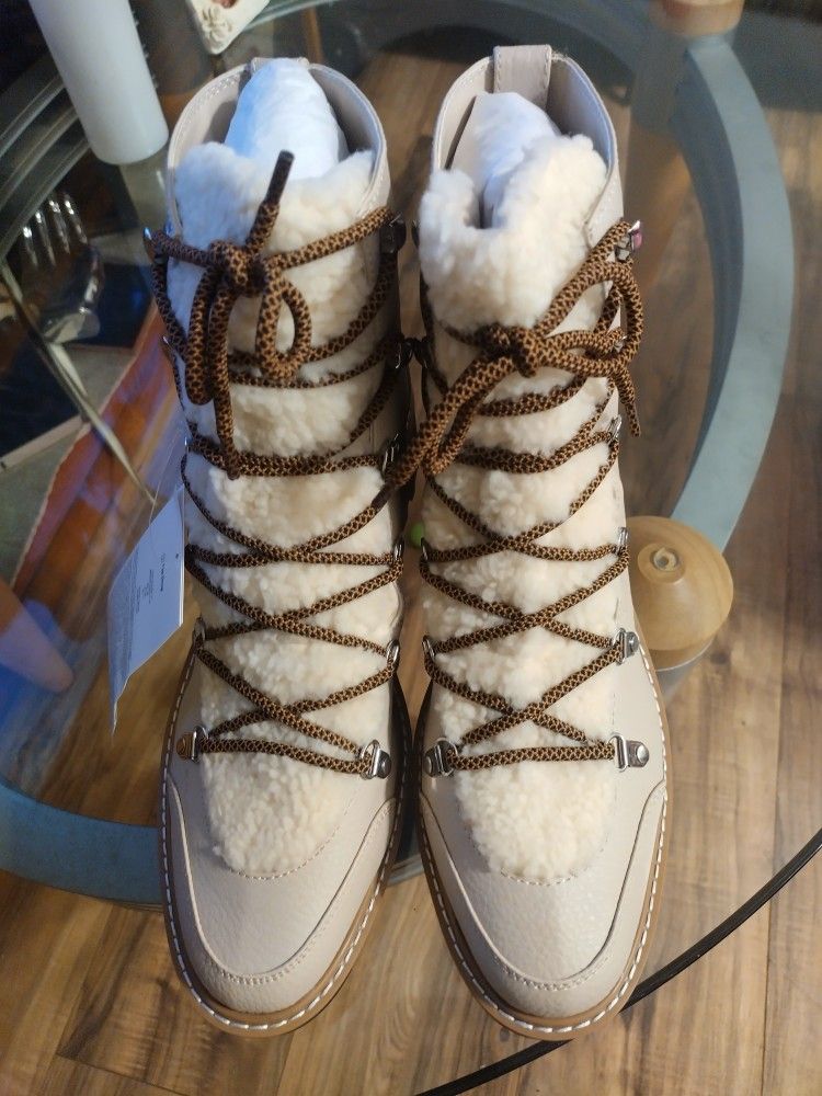 The Drop Women's Caleb Shearling Lace Up Boots Light Beige Size 13 NWT - NWB