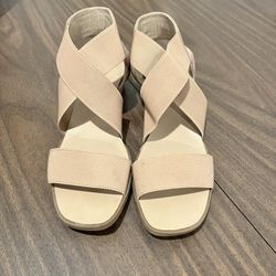 Wedge Sandals By Saks Fifth Avenue Size Is 6 Women. Tan Color With Stretchy Bands 