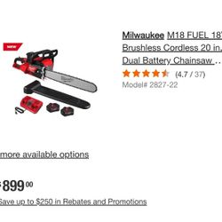 Milwaukee M18 FUEL 20 in. Dual Battery Chainsaw Kit with (2) 8.0 Ah FORGE Batteries & Dual Bay Rapid Charger