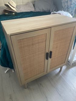 Finnhomy Sideboard Buffet Cabinet, Kitchen Storage Sideboard with Rattan Decorated Doors, Liquor Coffee Buffet, Dining Room, Hallway, Console Table, A