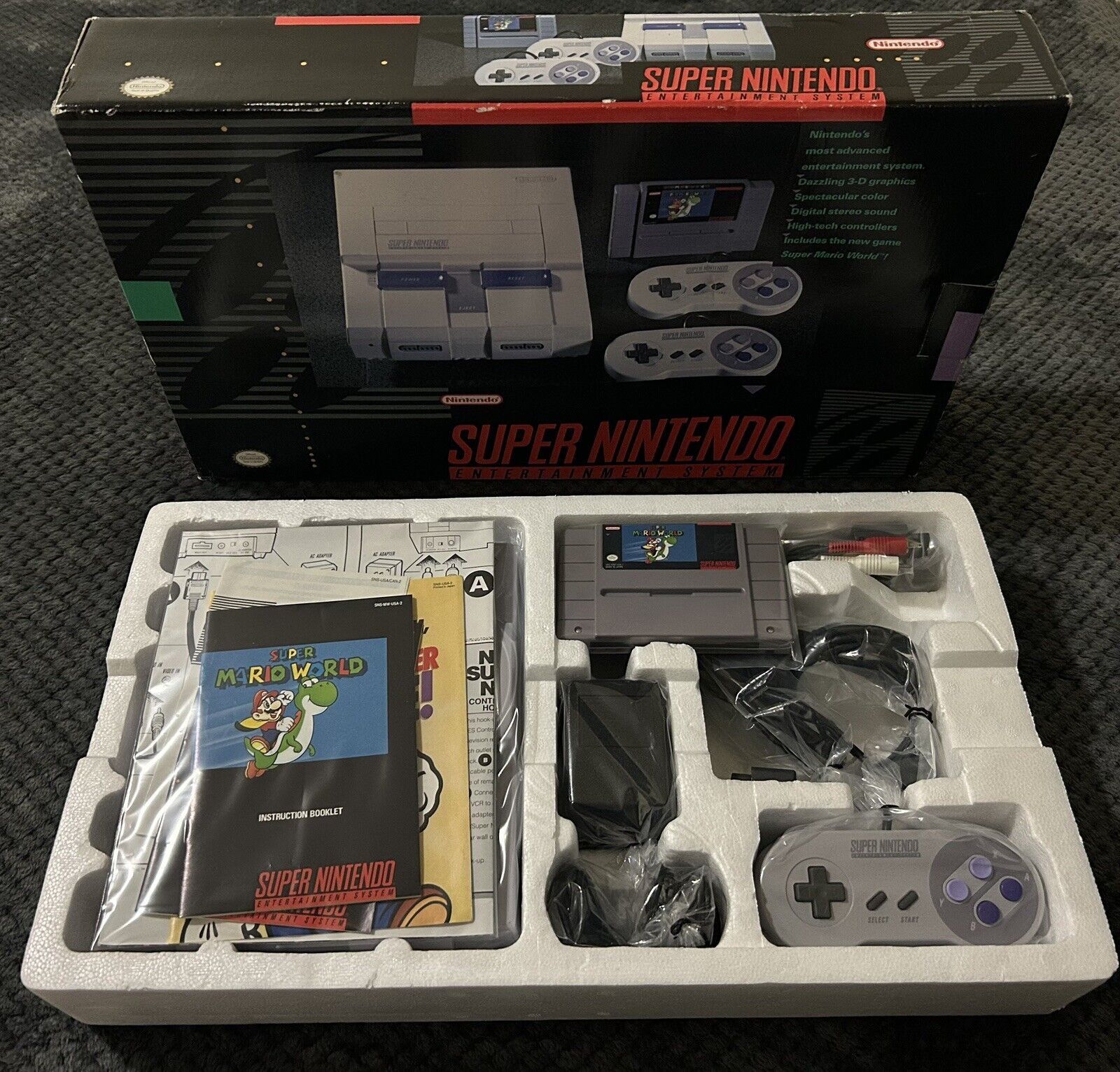SNES SUPER NINTENDO CONSOLE SYSTEM SET- ORIGINAL RELEASE VERSION! SUPER CLEAN!!!