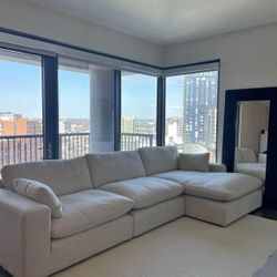 Cream Linen Cloud Feather Sectional Couch 