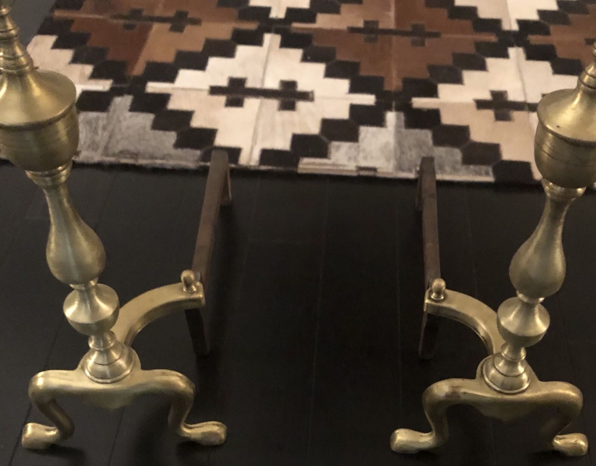 Pair Of Antique Mid century Brass Fireplace Andirons