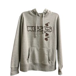 EUC Hershey Kisses Size L Gray Sparkle Sweatshirt Hoodie with Brown Accents