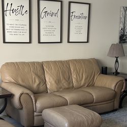 Natuzzi Italian Leather Sofa + Matching Ottoman – Excellent Condition