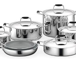 NutriChef Kitchenware Pots & Pans Set - 12-Piece Set Clad Kitchen Cookware w/ Silicone Grip Handles, Fry Pan Interior Coated w/ Prestige Ceramic Non-S