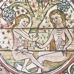 ADAM AND EVE Original Vintage Norway Norwegian Antique Fine Art Print Stave Churches Collectible Poster Italy Printed