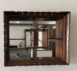 Large vintage mirrored curio frame