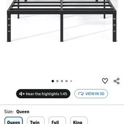 Queen Metal Bed Frame with Storage, 14" Black