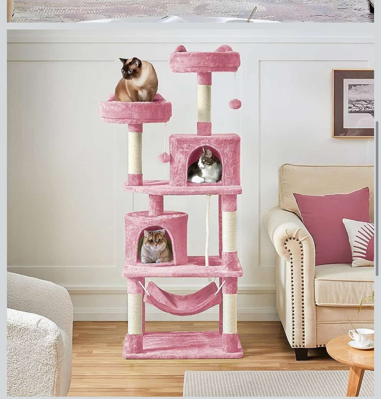 62.5inches Cat Tree Cat Tower Cat Condo , Pink K-34