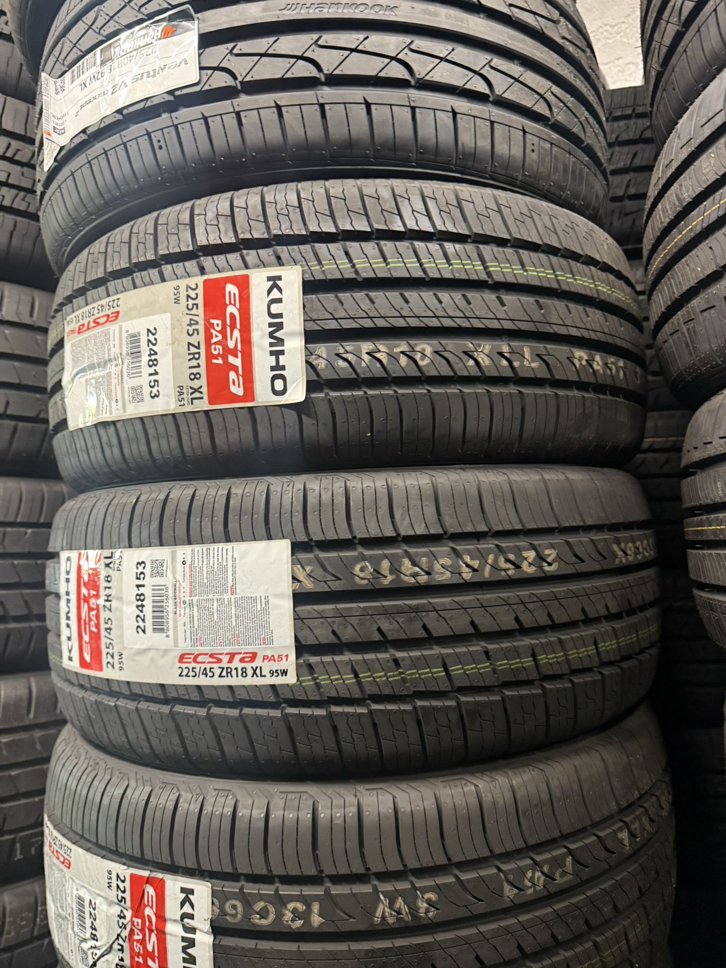 225/45/18 Kumho 4 New Tires Installed And Balanced 50,000 Miles Warranty