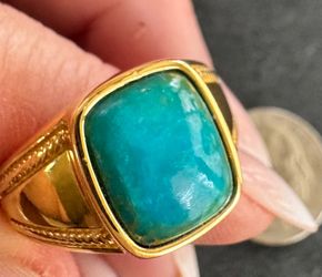Modern DJoy Sterling Silver Gold-tone Turquoise Ring