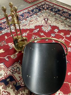 Solid Brass Fireplace Tools & Wood Holder with Solid Brass Handle and Legs