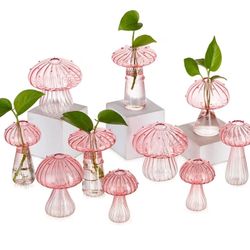 Glasseam Mushroom Plant Propagation Stations: Pink Glass Terrarium Jar Set of 10 Cute Planters for Indoor Plants Mini Propagate Station Unique Christm