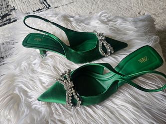 zara sandas, green with silver diamond, size 40