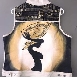Custom-made African Jean Vest Sz XL Women's