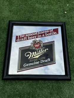 Miller Genuine Draft Mirror - Beer Advertisement - 1980’s Antique Collectible