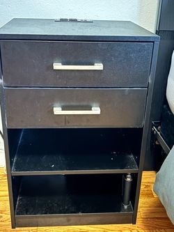 Black Nightstand with Two Drawers and Shelves