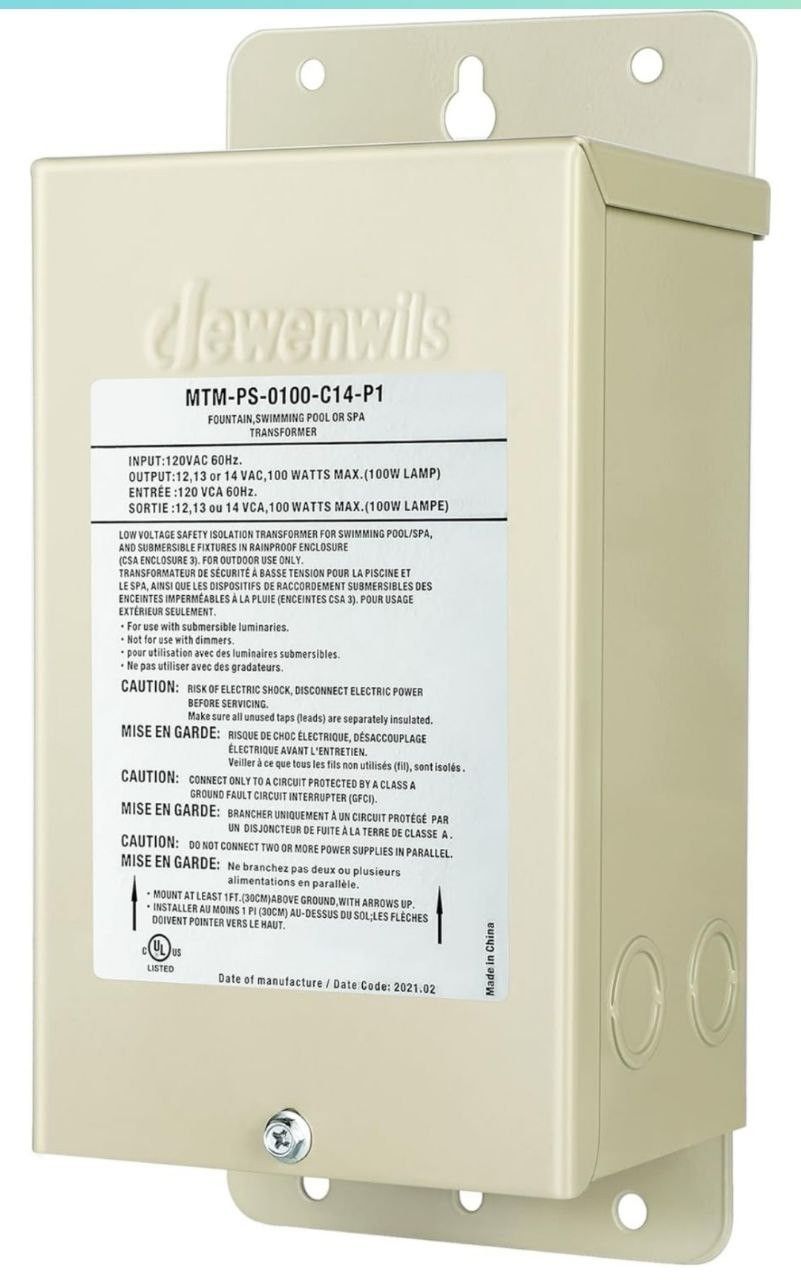 (New in Box) 
DEWENWILS 100W Pool Light Transformer, 120V AC to 12V/13V/14V AC, Multi-tap Low Voltage Transformer for Swimming Pool Lighting, Spa, Lan