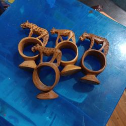 African Vintage Hand Carved Cheetah Napkin Rings
