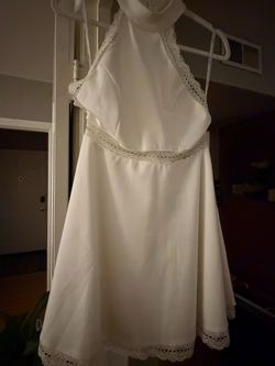 White Halter Mini Dress with Lace Trim