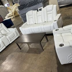 NEW WHITE POWER RECLINING SOFA LOVESEAT AND RECLINER-  BEDROOM FURNITURE SECTIONAL SOFA AND MORE 