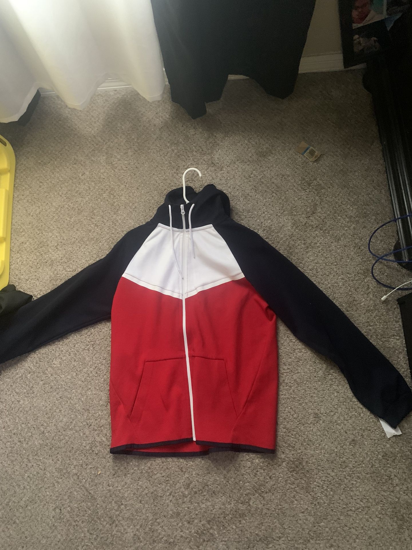 Leonine Full-Zip Hoodie – Red White Navy Colorblock Jacket (Unisex)