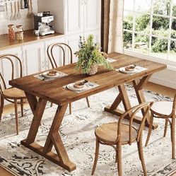 63" Wood Dining Table, Farmhouse Kitchen Dinner Table