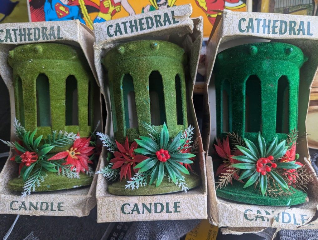 Three Vintage Christmas Candle Holders