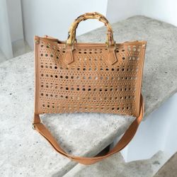 Chic Vegan Leather Handbag with Bamboo Handles