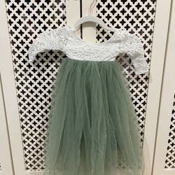 12-18 Months Full Length Sage Green Tulle Lace Top Scalloped Edges Back Party Birthday Or Flower Girl Dress