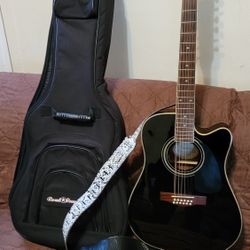 FENDER ACOUSTIC ELECTRIC GUITAR MODEL DG-16CE-12 BLK MADE IN KOREA IN 1996 IN BLACK COLOR