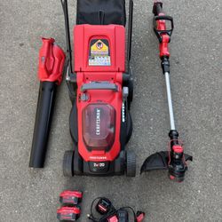 CRAFTSMAN V20 20v 15in Battery Push Lawn Mower, Blower & String Trimmer