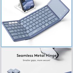 Foldable Bluetooth Keyboard with Touchpad, Full-Size Wireless Folding Keyboard with PU Leather, Port