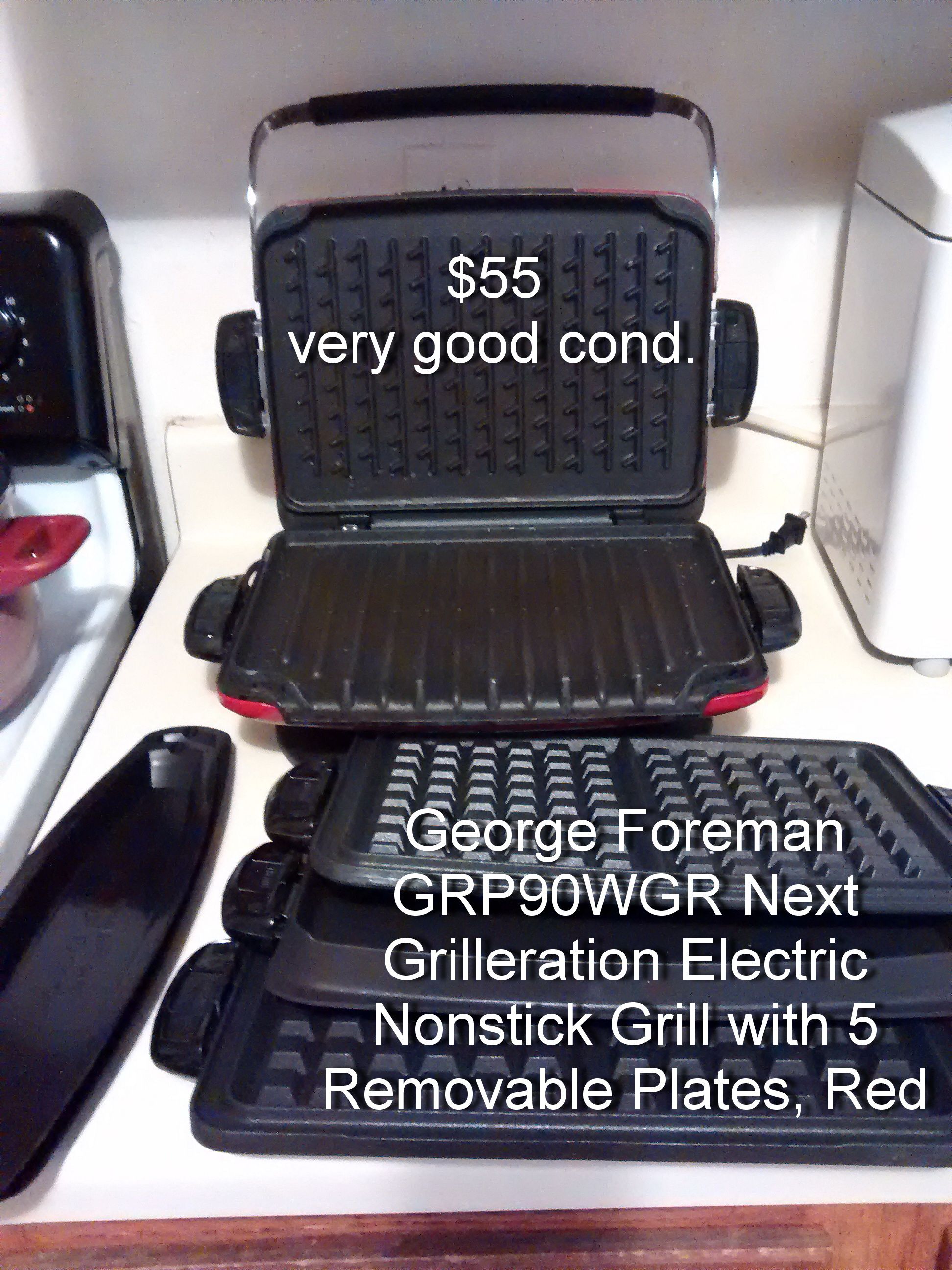 George Foreman GRP90WGR Next Grilleration Electric Non-stick Grill with 5 Removable Plates, Red